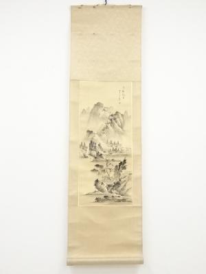 石香筆　水墨山水　肉筆絹本掛軸